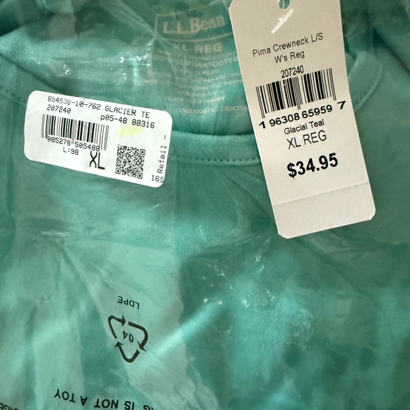 L.L. Bean Womens Teal Long Sleeve Tee - Picture 2 of 2